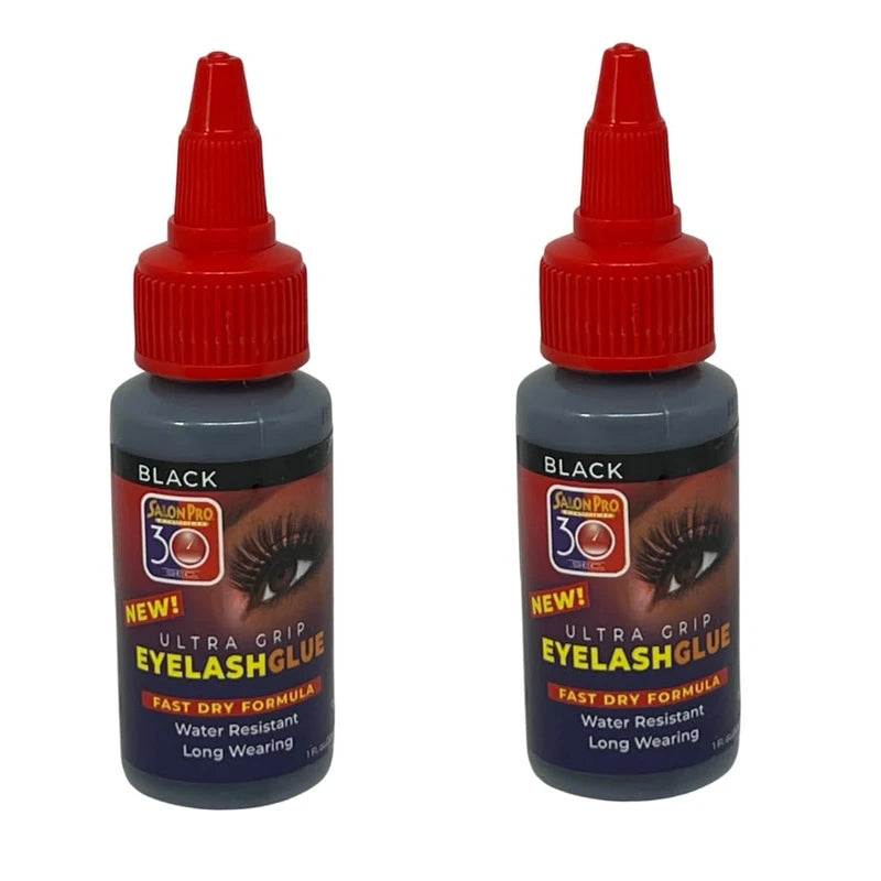 Eyelash Glue (2 Pack) 30 Second Lash Glue for Strip Lashes Soft Bond Daily Hold Low Irritation Low Fumes False Eyelash Extension Glue Rubbery Texture (2, Black, 1 fl. oz. ea.)