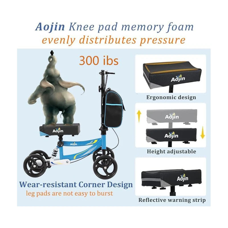Aojin Knee Scooter，Steerable Knee Walker Economical Knee Scooters for Foot Injuries Best Crutches Alternative Blue