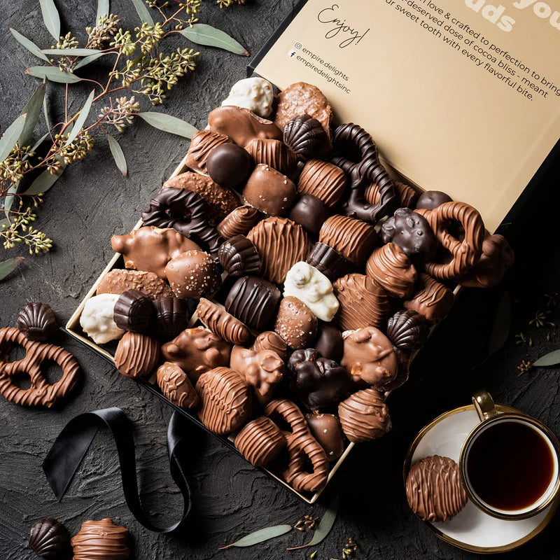 Chocolate Gift Box with Assorted Gourmet Chocolate - Food Gift Basket for Women and Man - Birthday, Thank You, Present Idea for Him and Her, Holiday Gift Baskets by Empire Delights