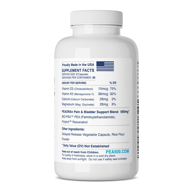 PEAORA PEA-500 - Support for Bladder, & Pelvic Discomfort | For Women & Men | Made in the USA | High-Absorption Palmitoylethanolamide & Resveratrol
