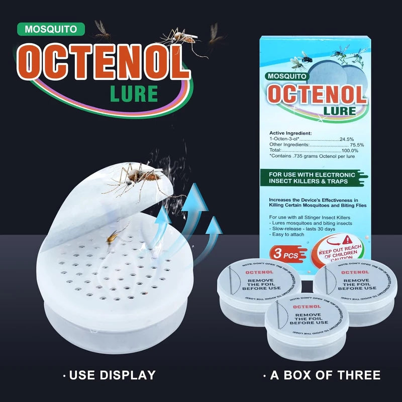 Hodiax Octenol Pest Lures 90 Days Supply, 3PCs Biting Insect Attractant Refill Cartridge for Fly Traps, Bug Zappers, Mosquito Killers, Universal Fit (3PCS in 1 Pack)