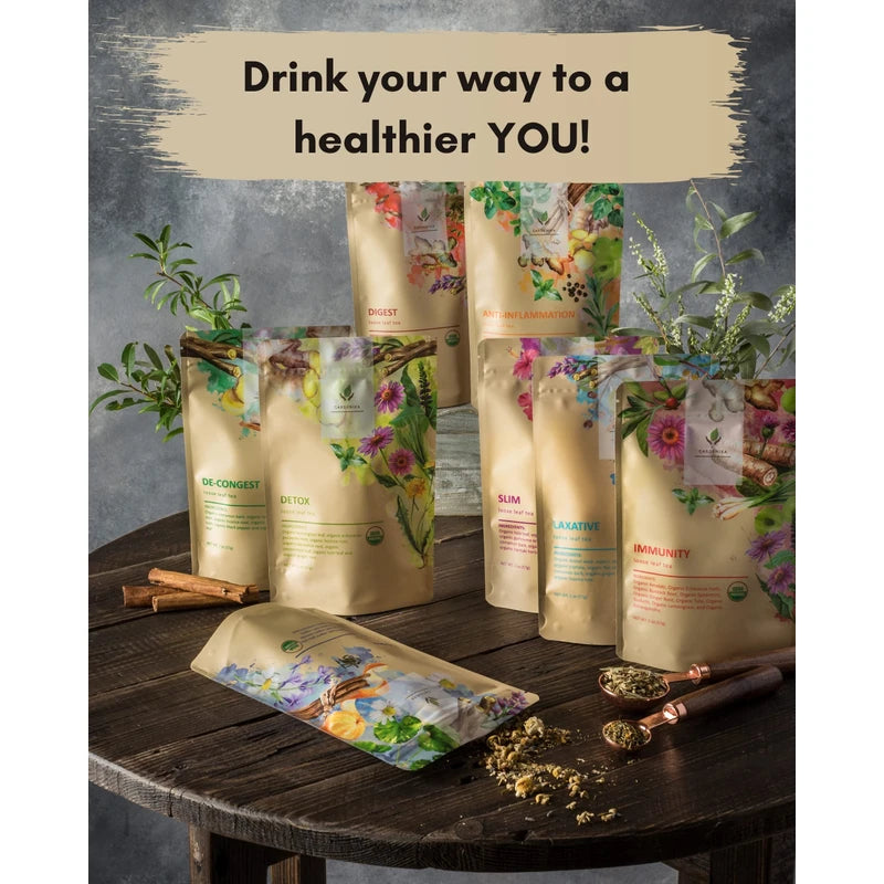 Gardenika Organic Loose Leaf Tea Sampler – 8 Pack, 1 LB – Herbal and Naturally Caffeine-Free Set - Ayurvedic Assortment Blend