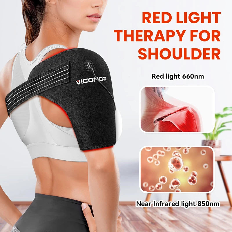 Viconor Red Light & Infrared LED Shoulder Wrap – Heated Comfort Pad with Adjustable Light & Heat Settings – USB & Plug-In, Left or Right Shoulder
