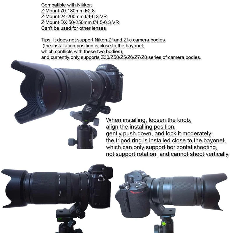 Lens Collar Tripod Mount Ring Compatible with Nikon Nikkor Z 70-180mm F2.8, Z 24-200mm f/4-6.3 VR, Z DX 50-250mm f/4.5-6.3 VR (Z-Mount), Support Bracket Holder is Arca-Swiss Fit Quick Release Plate