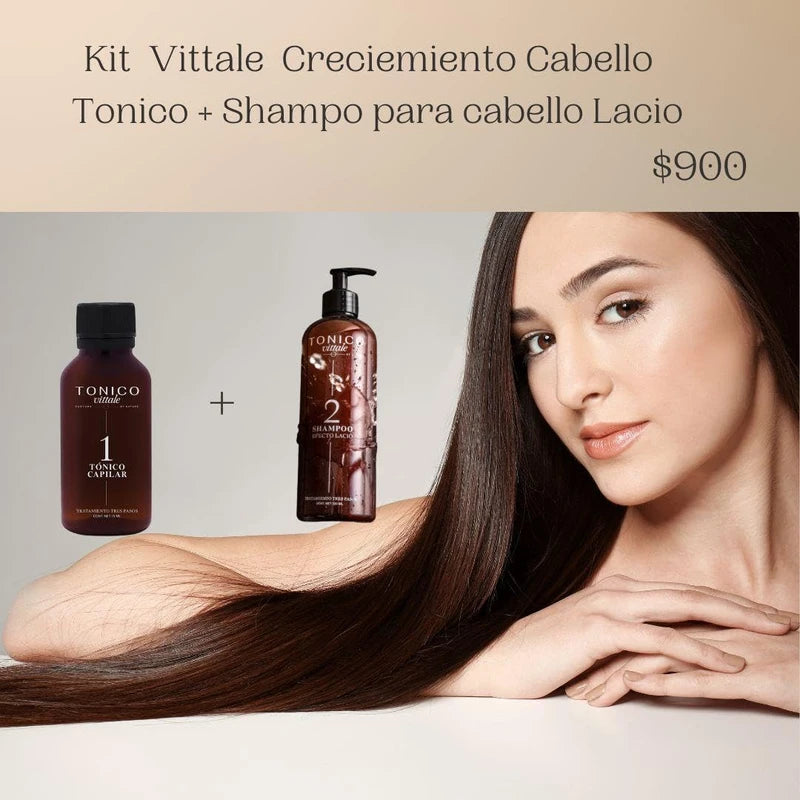 Tonico Vittale Kit 2 Paquete Tónico Y Shampoo Para Cabello Lacio | Unisex | Paso 1 y 2 | Crecimiento Y Fortalecimiento Capilar | Brillo Y Reconstrucción | Control del Frizz | 100% Ingredientes Naturales
