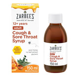 Zarbee’s® Adult Cough and Sore Throat Syrup, 150 ml, Honey-Based Relief for Dry or Chesty Cough, Sore Throat Relief, Alcohol Free, No Artificial Colours or Flavours, Cough Syrup For Adults
