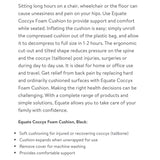 Equate Memory Foam Coccyx Tailbone Cushion Black Washable Cover Wheelchair/cha