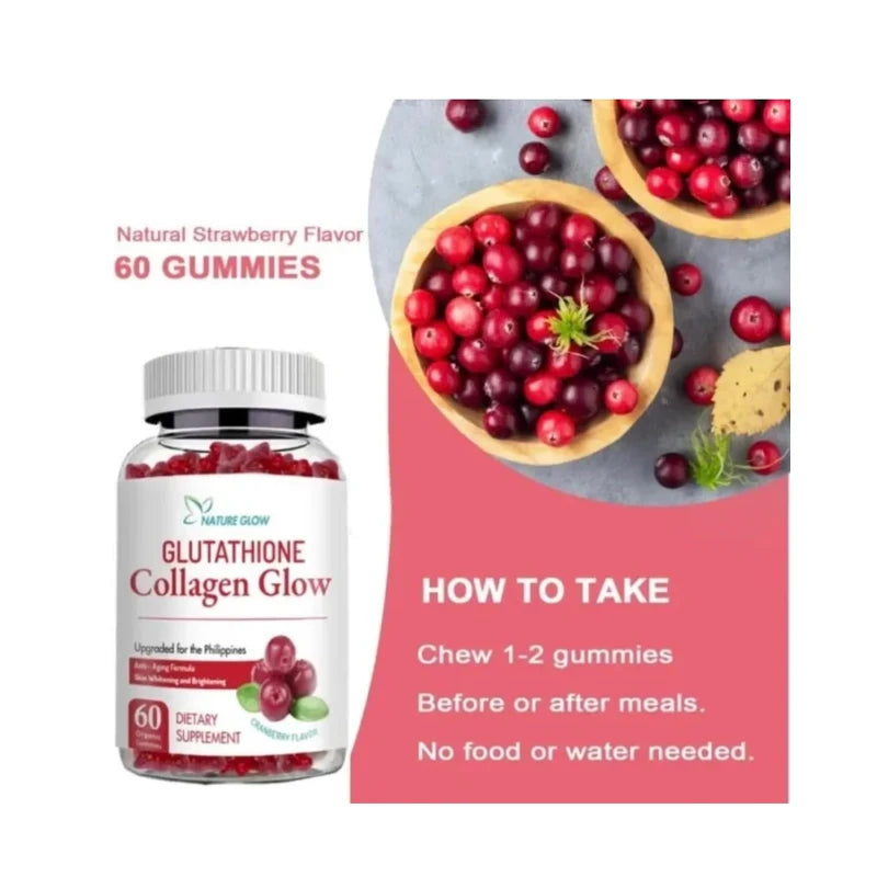 Nature Glow Glutathione Collagen Glow Cranberry 60 Organic Gummies