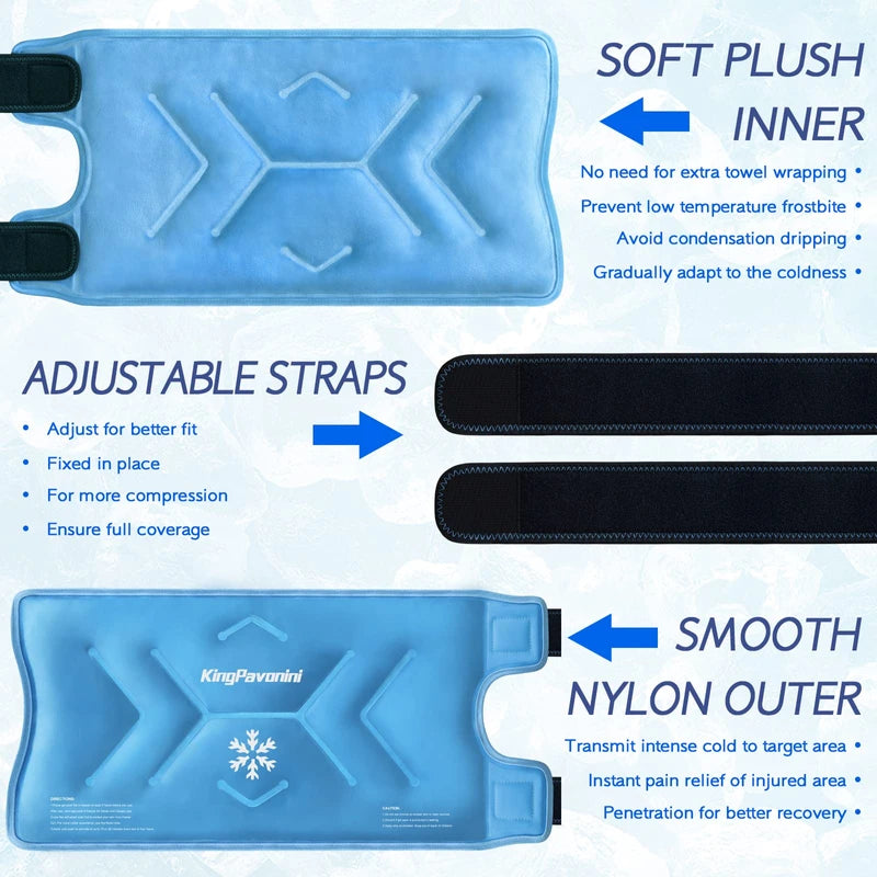 XXL Knee Ice Pack Wrap Around Entire Knee After Surgery, Reusable Gel Ice Pack for Knee Injuries, Large Ice Pack for Pain Relief, Swelling, Knee Surgery, Sports Injuries, 2 Pack (Sky-Blue)