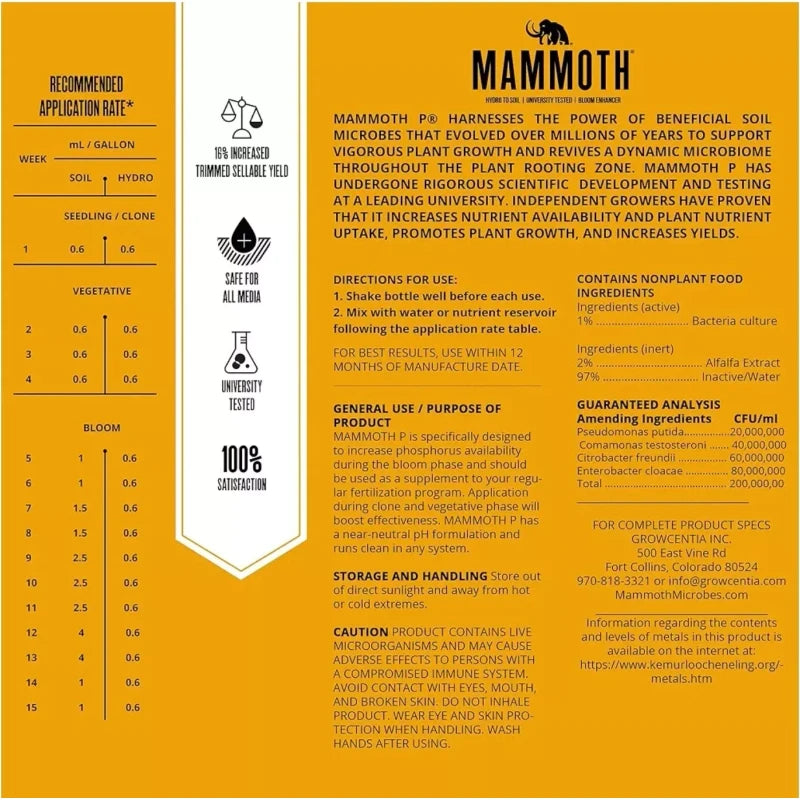 Mammoth P Bloom Booster | Organic Microbial Inoculant | 16% Increase Yields 50mL