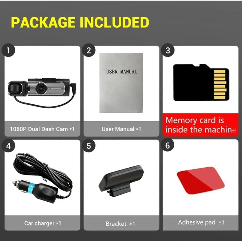 Dash Cam Front & Rear, Cardvr Video Dash Cam, 1 Count Mini Dash Cam for Car with 32GB SD Card, 3.16 Inch IPS Screen 1080P HD Camera with Dual Lens