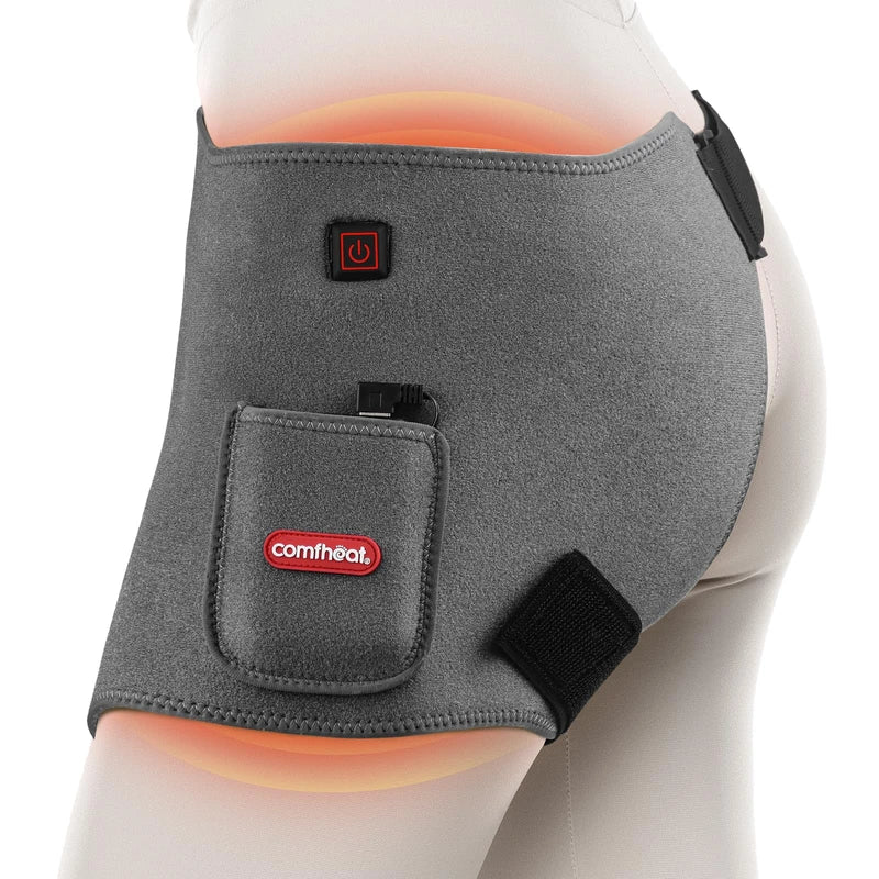 Comfheat Cordless Hip Heating Pad for Hip/Sciatica Pain Relief - 5000mAh Power Bank Included, Heated Hip Wrap for Women, Men, Electric Portable Hip Heat Pad Gray (S/M/L)
