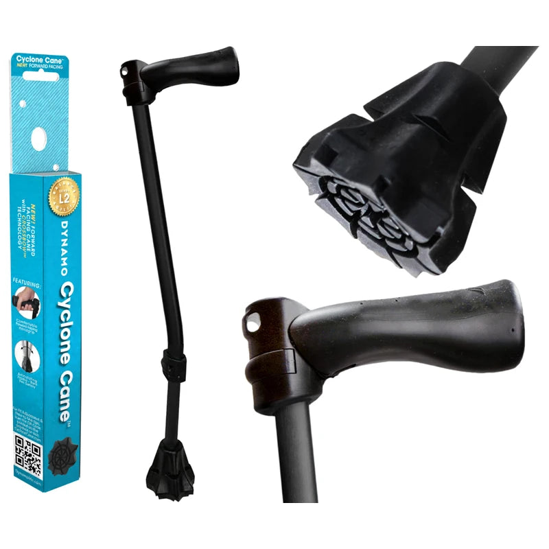Dynamo Cyclone Cane - Ultimate Comfort, Stability and Balance - HSA/FSA Eligible - Adjustable Heavy Duty Walking Cane for Seniors, Men, Women - Stylish and Travel-Ready - Strong Support Cane (Black)
