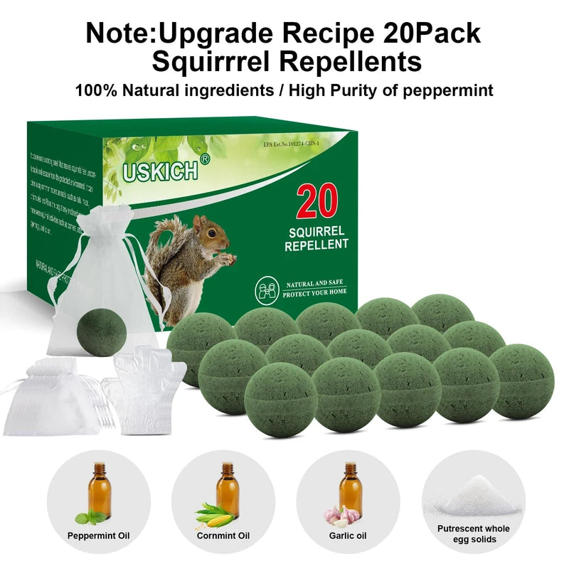 20Pack Squirrel Repellent Outdoor, Chipmunk Repellent Outdoor,Rodent Repellent,Squirrel Repellent for Attic and Cars Engines