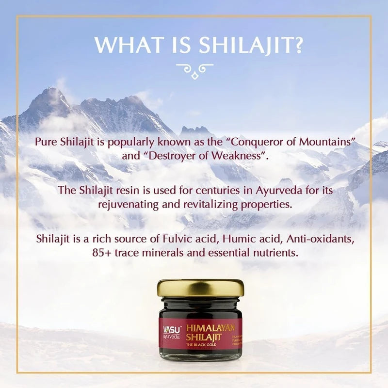 Vasu ayurveda Highest Potency 100% Natural Himalayan Shilajit Resin Pure Form of Fulvic Acid & 85+ Trace Minerals - The Black Gold - 50 Day Supply 1 Pack - Energy Booster