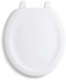 KOHLER 4648-0 Stonewood Toilet Seat Round, Round Wood Seat for Standard Toilets, Comes with Color-Matched Plastic Hinges, White