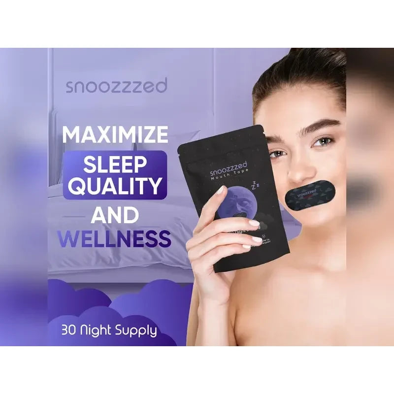 snoozzzed Mouth Tape for Sleeping - (30 Night Supply) Reduces Snoring, Restful Sleep, Hypoallergenic Sleep Aid Comfort, Skincare Mouthtape Mask