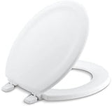 KOHLER 4648-0 Stonewood Toilet Seat Round, Round Wood Seat for Standard Toilets, Comes with Color-Matched Plastic Hinges, White