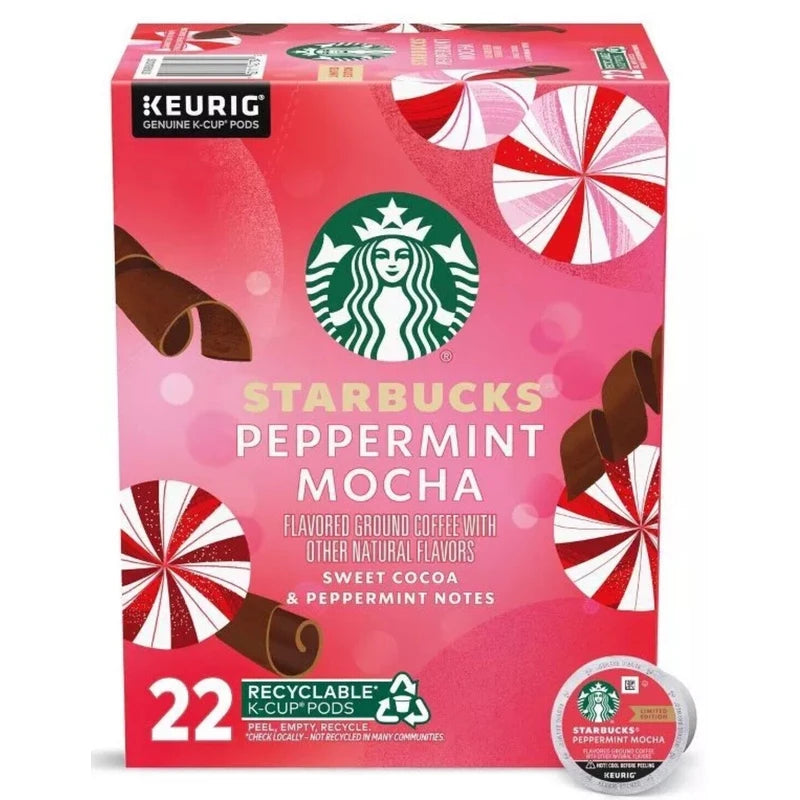 Starbucks Peppermint Mocha Natural Flavr K-cups Pods 22 Count New 3/2025 Edition