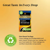 Twinings English Breakfast Decaf Tea | Golden, Well Rounded & Full Bodied Decaffeinated Black Tea | 40 Biodegradable Tea Bags
