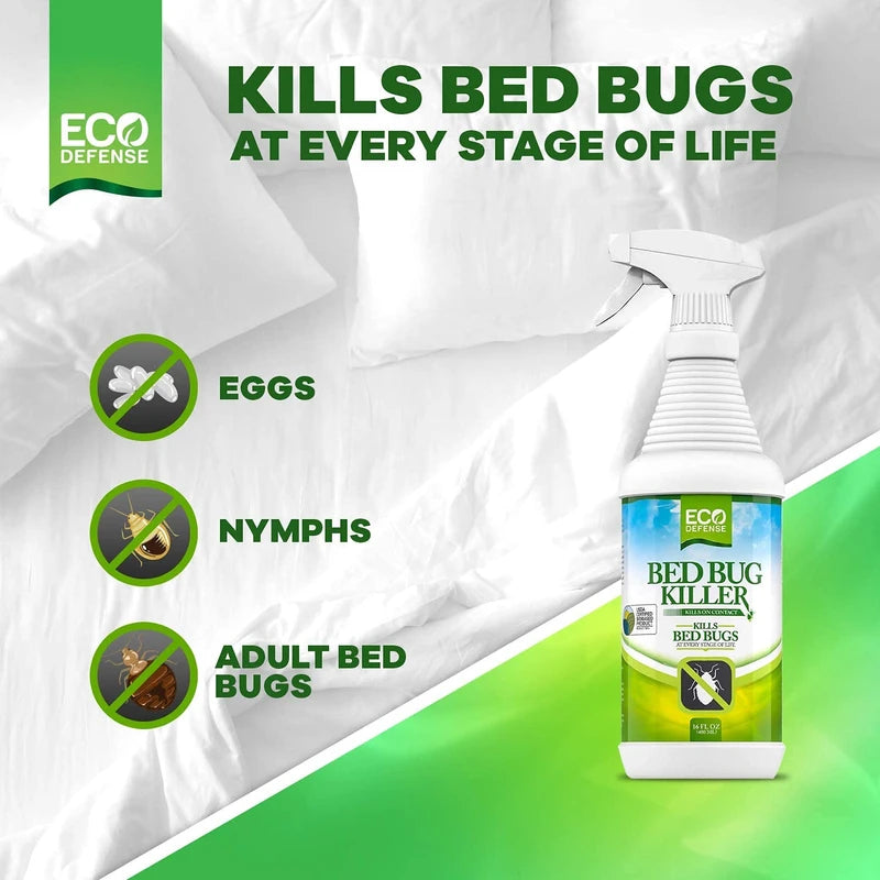 Eco Defense Bed Bug Spray - USDA Biobased Bed Bug Killer & Dust Mite Spray - Child & Pet Friendly - Natural Repellent Treatment - 16 oz