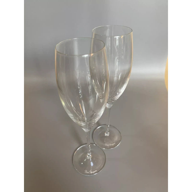 Dom Perignon Signed DOM PERIGNON Crystal Etched SHIELD LOGO 9 1/8" CHAMPAGNE FLUTES Set Of 2
