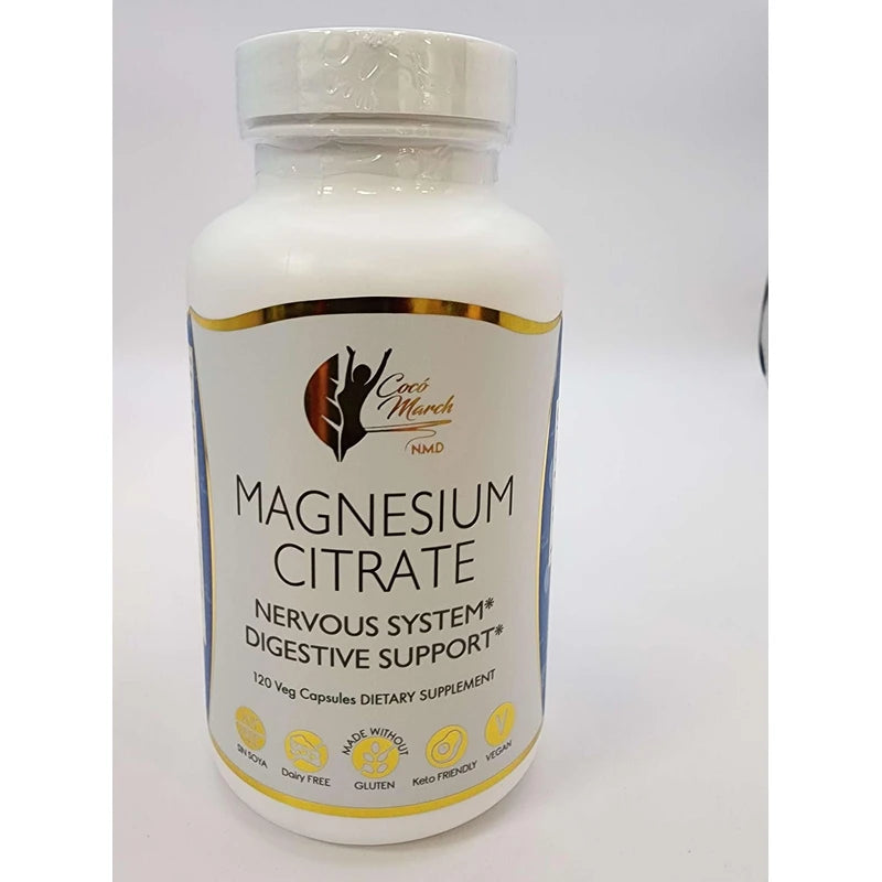 Coco March Magnesium Citrate - Relaxation- Sleep - Nervous & Digestive System Support, Gluten Free, Soy Free, Dairy Free, Keto Friendly, Vegan, 800 mg per Serving, 120 Capsules - 30 Servings