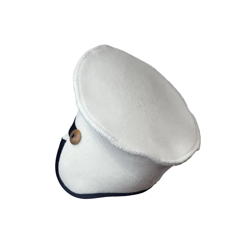 Captain Sauna Hat 100% Wool Felt Banya Hat with Embroidery to Protect Your Head from Heat, White/Opulent Garden