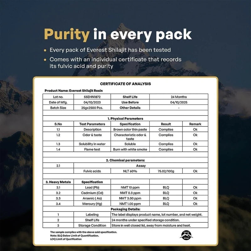 Pure Everest  Shilajit Resin High Potency Gold Grade for Men & Women| 85+ Trace best
