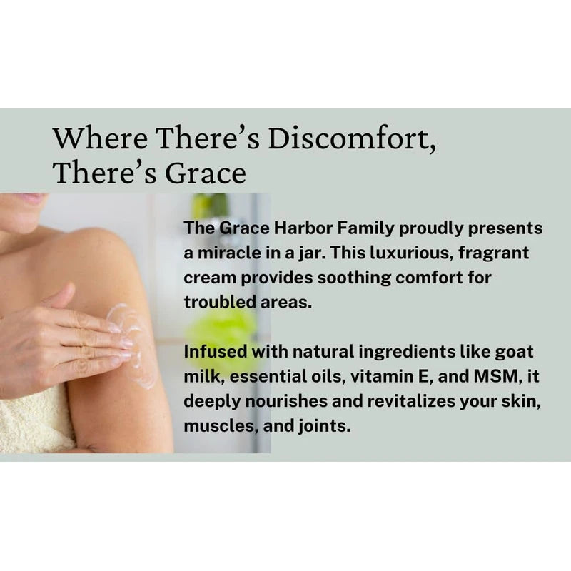 Grace Harbor MSM Cream Extra Strength - Nourishing Skin, Muscle, and Joint Therapy – Goat Milk, Essential Oils, Vitamin E – Non-Greasy Whole Body Rub – Made with Prayer in USA - 4 Ounce