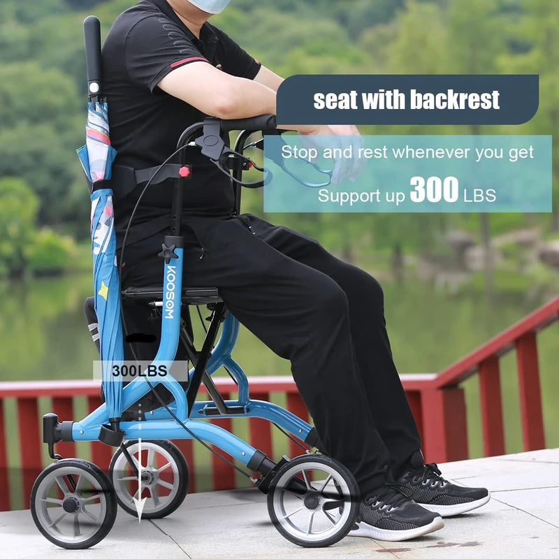 Rollator Walker for Seniors with Seat Fold Up Lightweight Mobility Walking Aid for Adult Weight to 300lb and with A Rolling Walker Accessories Bag