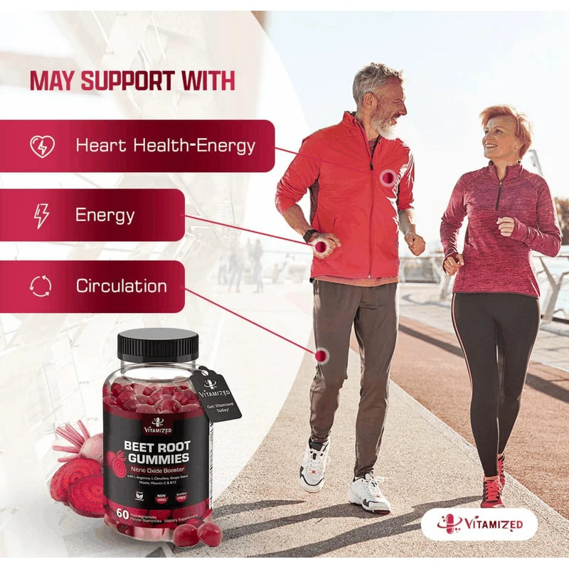 Vitamized Beet Root Gummies Super Nitric Oxide Beets Supplement 60 Chewables Red Beetroot