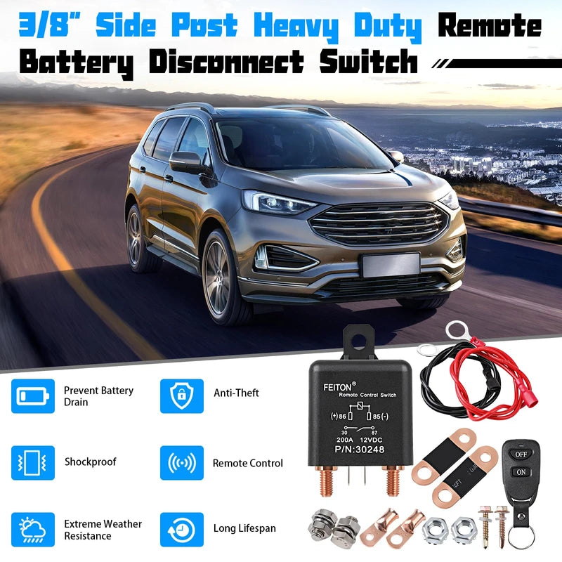 3rd Generation 200A Remote Battery Disconnect Switch DC12V Battery Cut Off Switch Heavy Duty Car Battery Kill Switch for RV Truck Wireless Anti-Theft Prevent Battery Drain(1000A Starting Current)