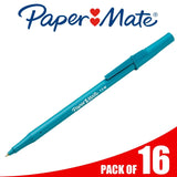 16 x Papermate Write Bros Classic Ballpoint Stick Pen, 1.0mm Medium Point, Blue Barrel/Blue Ink - Loose in Plain Packaging