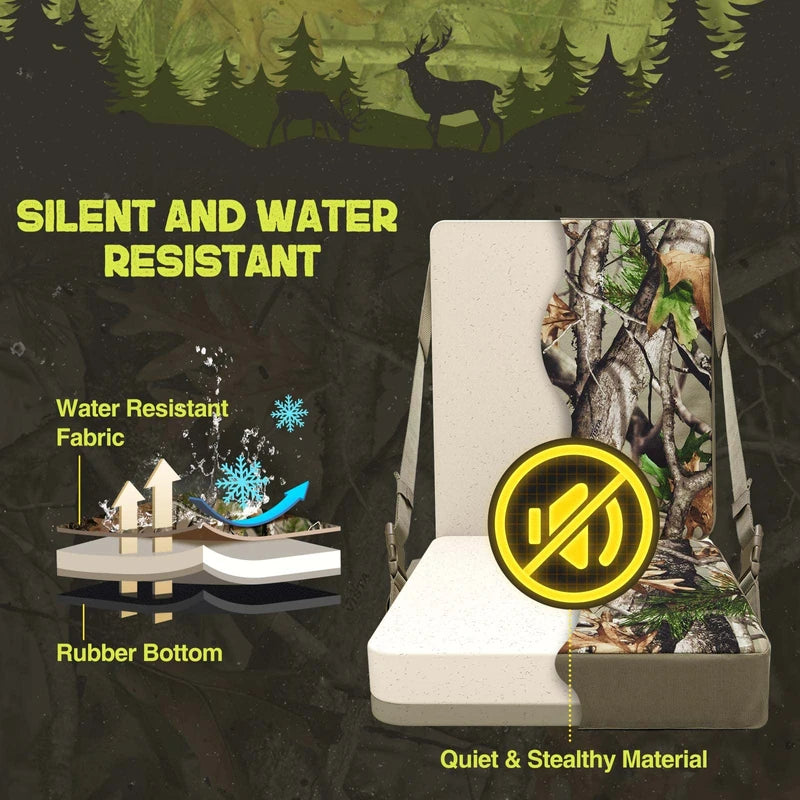 TIDEWE Hunting Seat Cushion Heated with Backrest & Battery Pack, Self-Supporting Water Resistant Hunting Seat for Tree Stand, Warm Portable Seat Pads for Hunting, Camping, Fishing (Next Camo Vista)