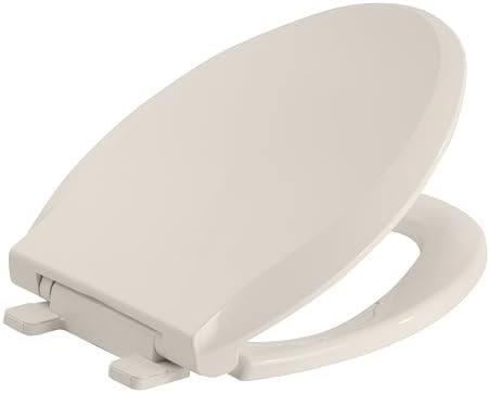 Durable Elongated Toilet Seat with Slow Soft Close - Easy to Install and Clean, Never Loosens - White, Fits Most Elongated Toilets Almond