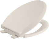 Durable Elongated Toilet Seat with Slow Soft Close - Easy to Install and Clean, Never Loosens - White, Fits Most Elongated Toilets Almond