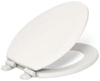 KOHLER Stonewood Quiet-Close Elongated Toilet Seat, Slow Close Design, Durable Wood, Easy Installation, Universal Fit, Biscuit, K-20466-96