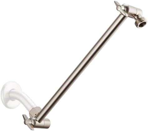 11 Inch Adjustable Shower Head Extension Arm With Locking Set Screw, Singing Rain Brass Nickel Brushed Angle Height Adjustable, Easy To Install, G1/2 Universal Connector Compatible (Nickel Brushed)