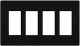 LIDER Matte Finish Quadruple Decorator Switch Cover, Screwless Wall Plate, Mid-Size 4-Gang 4.88" x 8.58", Polycarbonate Thermoplastic, UL Listed, LSWP-34M-BK, Black