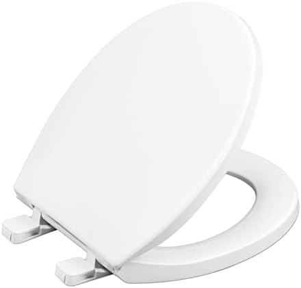 Toilet seat Round with Slow Close Hinges, Four Bumpers, Two Sets of Parts, White Toilet seat Round, Slow Close, Never Loosen and Easily Remove, Plastic, White