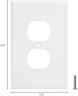 Henne Bery Sunken Pearls Heavy Duty Decorative Wall Plate Switch Plate Outlet Cover (Single Duplex, 3 Pack, White)