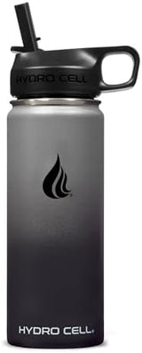 HYDRO CELL Stainless Steel Insulated Water Bottle with Straw - For Cold & Hot Drinks - Metal Vacuum Flask with Screw Cap and Modern Leakproof Sport Thermos for Adults (Graphite/Black 18oz)