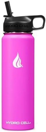HYDRO CELL Stainless Steel Insulated Water Bottle with Straw - For Cold & Hot Drinks - Metal Vacuum Flask with Screw Cap and Modern Leakproof Sport Thermos for Adults (Fuchsia 24oz)