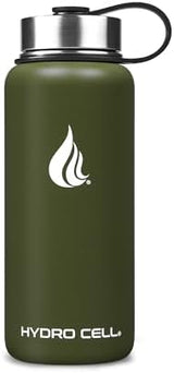 HYDRO CELL Stainless Steel Insulated Water Bottle with Straw - For Cold & Hot Drinks - Metal Vacuum Flask with Screw Cap and Modern Leakproof Sport Thermos for Adults (Army 32oz)