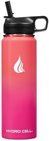 HYDRO CELL Stainless Steel Insulated Water Bottle with Straw - For Cold & Hot Drinks - Metal Vacuum Flask with Screw Cap and Modern Leakproof Sport Thermos for Adults (Coral/Punch 24oz)