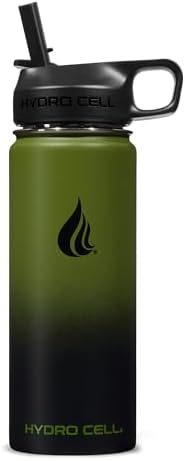 HYDRO CELL Stainless Steel Insulated Water Bottle with Straw - For Cold & Hot Drinks - Metal Vacuum Flask with Screw Cap and Modern Leakproof Sport Thermos for Adults (Army/Black 18oz)