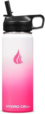 HYDRO CELL Stainless Steel Insulated Water Bottle with Straw - For Cold & Hot Drinks - Metal Vacuum Flask with Screw Cap and Modern Leakproof Sport Thermos for Adults (White/Pink 18oz)