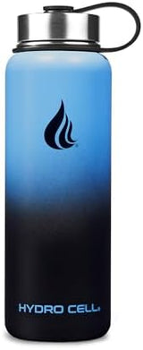HYDRO CELL Stainless Steel Insulated Water Bottle with Straw - For Cold & Hot Drinks - Metal Vacuum Flask with Screw Cap and Modern Leakproof Sport Thermos for Adults (Blue/Black 40oz)