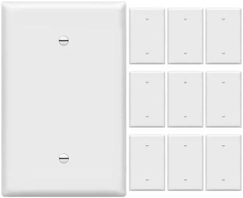 ENERLITES Oversized Blank Wall Plate, Jumbo Blank Outlet Covers, Over-Size 1-Gang 5.51" x 3.50", Unbreakable Polycarbonate Thermoplastic, UL Listed, 8801O-W-10PCS, Gloss Finish, White (10 Pack)